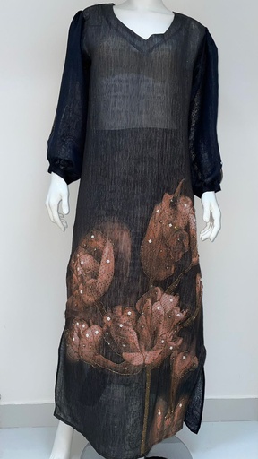 [56148121] Glossy Floral Print Dress