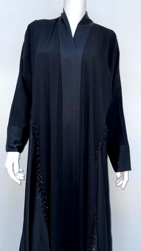 [73607047] Exquisite Black Embroidered Open Front Abaya
