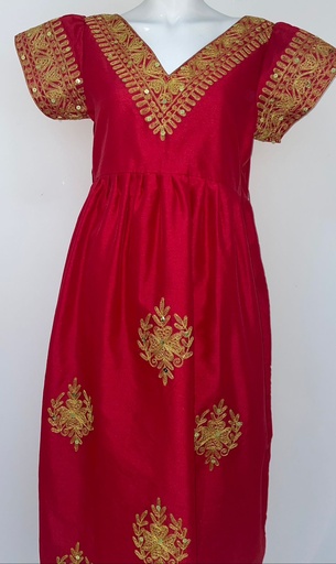 [84705488] Traditional Kids Dress With Golden Embroidered