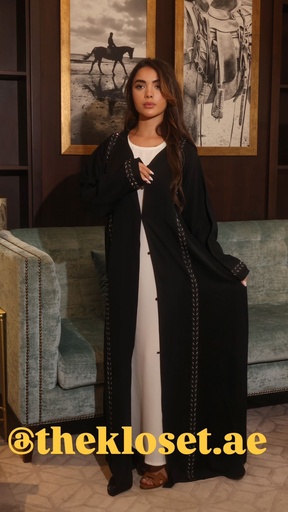 [66177858] Sequin-Embellished Leaf Design Abaya