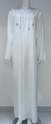 [39462972] Elegant Beaded White Abaya
