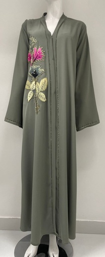 [12478374] Stylish Rose-Embroidered Abaya 