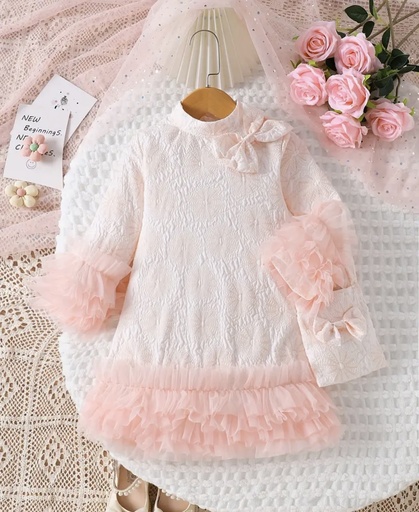Floral print Mesh ruffles Dress with matching Tote Set