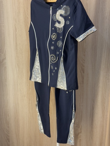Kids sequins and pearls dark blue sweatsuit 