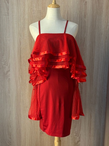 Red Sheer off shoulder top and tight skirt Set 