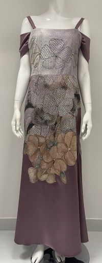 [41589111] Flower-Patterned Dress Adorned with Sparkling Gems