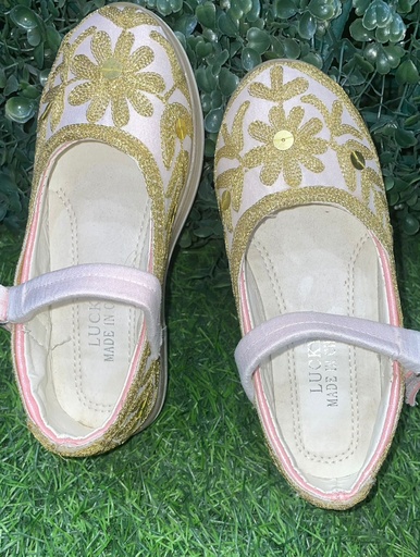 [43898244] Flat Shoes With Golden Embroidery For Little Princess