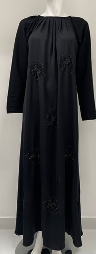 [39877730] Charming Black Closed Abaya  Featuring Flower Embroidery