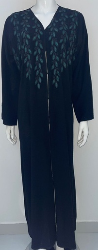 [73991229] Black Abaya With Beaded Leaves Design
