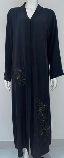 [85750582] Black Abaya With Beaded Butterfly Design 