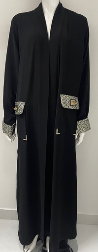 [90154311] Open Abaya With Silvery Both Side Pocket Design