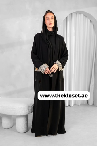 [90154311] Open Abaya With Silvery Both Side Pocket Design
