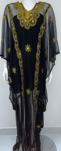 [50886645] Black Dress With Golden Embellishments Design