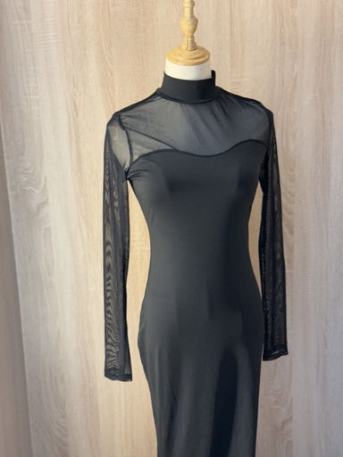 Sheer sleeves sweetheart black stretch Dress