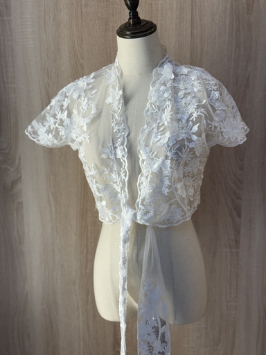3D White flowers sheer short jacket