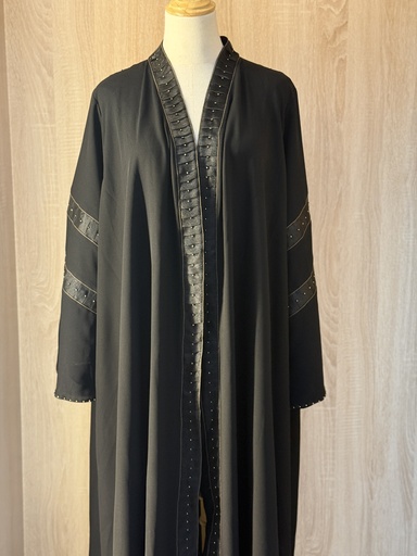 [72329056] Golden beads creased black Abaya