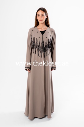 [81149265] Abaya With Beaded Embroidered Design