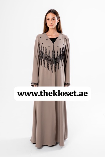 [81149265] Abaya With Beaded Embroidered Design