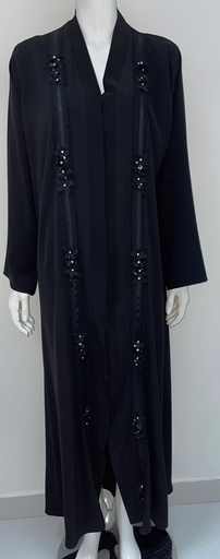 [56335286] Black Abaya With Embroidery Flower Design