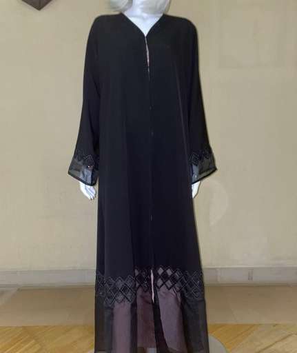 [13033646] Black Abaya With Beaded Design