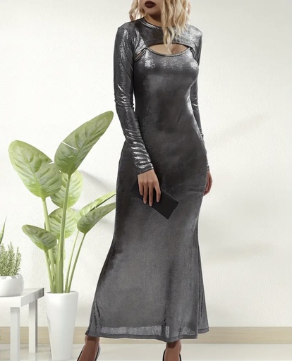 [30827495] Sliver Dress & Cape Top