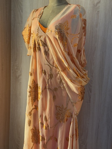 [40441896] Orange hand beaded floral Dress