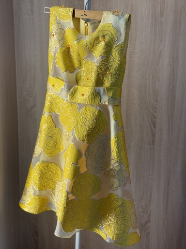 [95027207] Yellow pearls flowers Dress