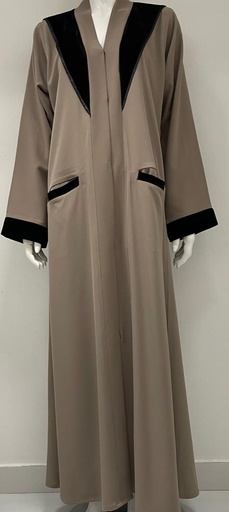 [43840113] Khaki Simple Abaya With Two Pocket Front Design