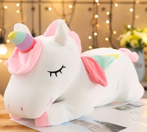 [72558425] White sleepy unicorn plush toy 
