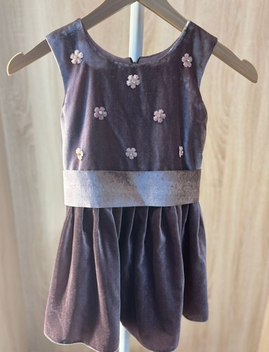 [47532832] Beaded flowers velvet dress