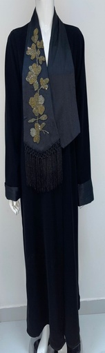[77661803] Black Chic Abaya With Tassel And Flower Design
