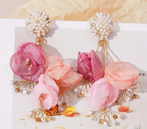 [97384294] Pearly fabric flowers Earrings