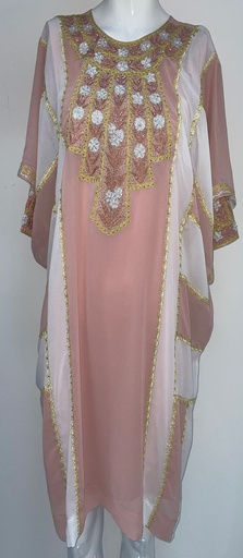 [33464695] Peach Chic Kids Dress With Embroidery Flower Design