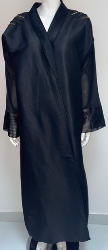 [26438346] Open Abaya With Beaded Embroidered Design On Sleeves