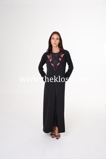 [87791352] Velvet beaded collar two piece Abaya 