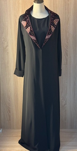 [87791352] Velvet beaded collar two piece Abaya 