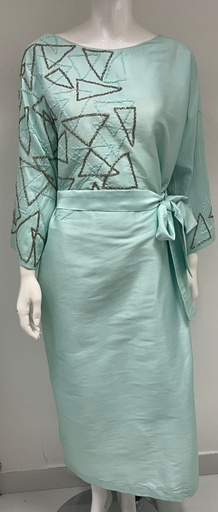 [13545266] Long Blue Beaded Dress