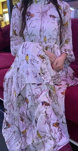 [67405387] Birds Chiffon full Sleeves dress