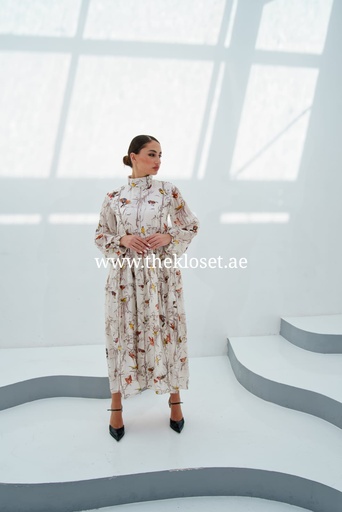 [67405387] Birds Chiffon full Sleeves dress