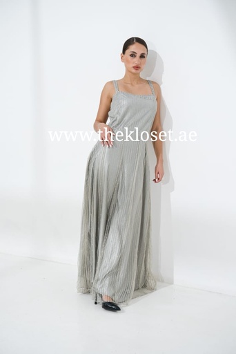 [47374830] Silver Grey Chic Sleeveless Maxi Dress 