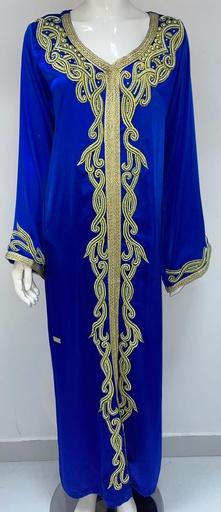 [65624447] Royal Blue Jalabiya With Golden Embroidery Design