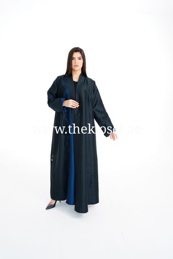 [66595896] Open Abaya With Shimmering Beaded Blue Design