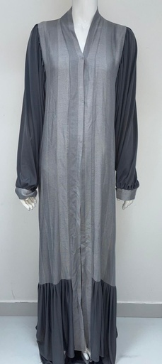 [25070598] Strip Grey Ruffles Abaya