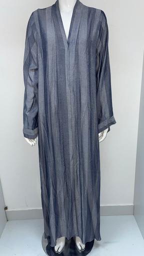 [99152750] Simple Grey Strip Abaya