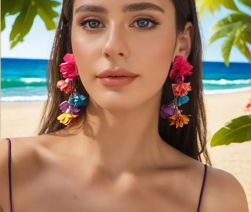 [26530635] Flowers tassels fabric earrings