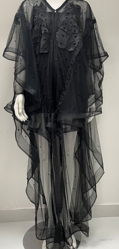 [82877082] Black Chiffon Embroidered Abaya