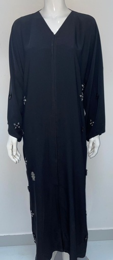 [00029337] Black Abaya With Embroidery Bead Design