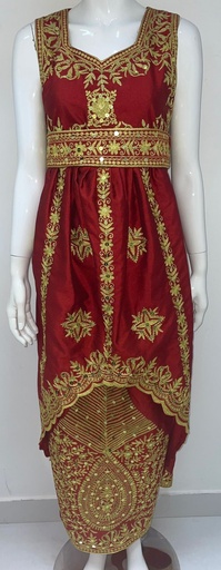[00029352] Elegant Maroon Dress With Embroidery Design