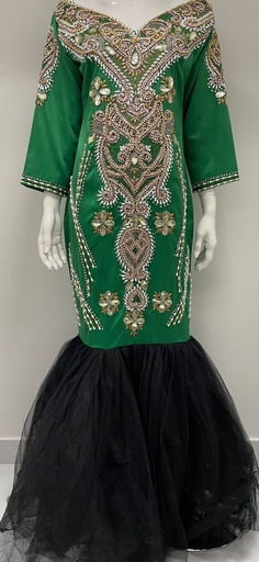 [79929360] Elegant Green Dress With Beads