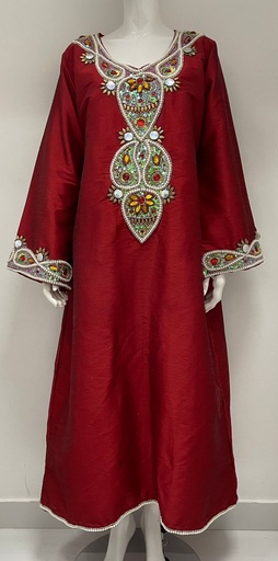 [79929374] Elegant Red Long Dress Embroidered With Beads